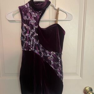 Child medium purple one shouldered dance costume